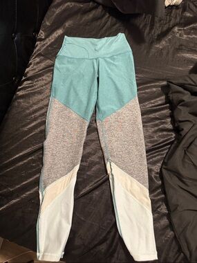 aerie Teal, Gray & Cream Colorblock High-Waist Leggings